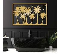 Décoration Murale en métal représentant Un Palmier, Lever de Soleil sur Une Plage Tropicale côtière, décoration Murale Soleil pour Salon, Salle de Bain, Maison (Or, 76 x 47 cm)