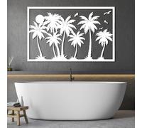 Décoration Murale en métal représentant Un Palmier, Lever de Soleil sur Une Plage Tropicale côtière, décoration Murale Soleil pour Salon, Salle de Bain, Maison (Blanc, 35" x 22" / 90 x 56 cm)