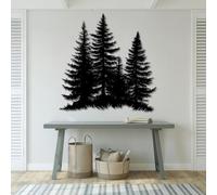 Décoration Murale en métal représentant Un pin, forêt, Nature, pour Le Salon (Noir, 70 x 70 cm)