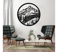 Décoration Murale en métal représentant Un Train à Vapeur et Une Montagne, idéale pour Un Salon, Une Chambre ou Un Chalet Rustique. (Noir, 47 x 47 cm)
