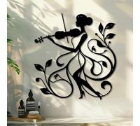 Décoration Murale en métal représentant Un Violon, Une Femme Jouant du Violon dans Un décor Floral en Fer forgé, 37,8 x 40 cm (14,9 x 15,7 Pouces), pour Une Pendaison