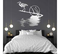Décoration Murale en métal représentant Une Branche de héron Noir, héron au Coucher du Soleil et Quenouilles, Sculpture Moderne représentant Un Oiseau des Marais pour Le Salon, la Chambre, l