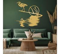 Décoration Murale en métal représentant Une Branche de héron Noir, Un héron au Coucher du Soleil et des Quenouilles, Une Sculpture Moderne représentant Un Oiseau des Marais, idéale pour Le s