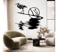 Décoration Murale en métal représentant Une Branche de héron Noir, Un héron au Coucher du Soleil et des Quenouilles, Une Sculpture Moderne représentant Un Oiseau des Marais, idéale pour Le s