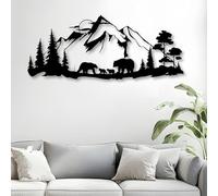 Décoration Murale en métal représentant Une Famille d'ours avec Un Paysage de Montagne, Style Rustique, idéale pour Le Salon. Décoration Murale inspirée par la Nature, Parfaite pour Les Amoureux de l