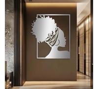 Décoration Murale en métal représentant Une Femme Noire Africaine, Sculpture Moderne d'art Afro-américain, idéale pour Le Salon, la Chambre, Le Couloir et Les escaliers (Argent 79 cm x