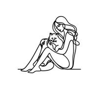 DéCoration Murale En MéTal RepréSentant Une Femme Tenant Un Chat, Art Mural Minimaliste En Forme D'Animal, Sculptures Noires Abstraites En Forme De Chat Pour Salon, Chambre à Coucher, Salle De Bain(Sh