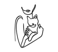 DéCoration Murale En MéTal RepréSentant Une Femme Tenant Un Chat, Art Mural Minimaliste En Forme D'Animal, Sculptures Noires Abstraites En Forme De Chat Pour Salon, Chambre à Coucher, Salle De Bain(Sh