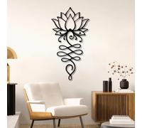 Décoration Murale en métal représentant Une Fleur de Lotus Noire, Sculpture Bouddhiste spirituelle Unalome en métal, œuvre d'art Moderne en Forme de Lotus pour Salon, Chambre, Couloir et esc
