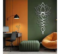 Décoration Murale en métal représentant Une Fleur de Lotus Noire, Sculpture Bouddhiste spirituelle Unalome en métal, œuvre d'art Moderne en Forme de Lotus pour Salon, Chambre, Couloir et esc