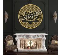 Décoration Murale en métal représentant Une Fleur de Lotus Noire, Sculpture Moderne inspirée du Yoga et de la méditation, idéale pour Le Salon, la Chambre, Le Couloir et Les escaliers (Or 99