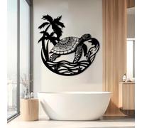 Décoration Murale en métal représentant Une Tortue Marine Noire et Un Palmier, Style Tropical côtier. Sculpture Moderne représentant Une Tortue Marine, idéale pour Le Salon, la Chambre, l