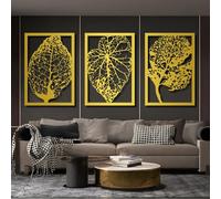 Décoration Murale en métal Sculpture Suspendue en Forme de Feuille Style botanique dorée 90 x 190 cm (35 x 74 Pouces)