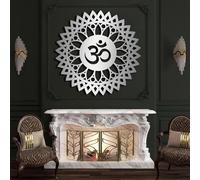 Décoration Murale en métal Sculpture Suspendue Om Mandala argentée 100 x 100 cm (39 x 39 Pouces) pour Salon ou Chambre
