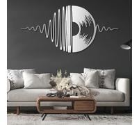 Décoration Murale en métal Sculpture Suspendue représentant Un Disque Vinyle pour Salon Chambre ou Salle de Musique argenté 76 x 37 cm (30 x 15 Pouces)
