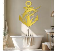 Décoration Murale en métal Sculpture Suspendue représentant Un Marlin Un Bateau et Une Ancre Couleur Or 90 x 76 cm (35 x 30 Pouces)