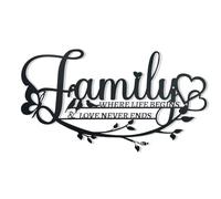 Décoration Murale en Métal - Signe de Famille en Fer Forgé 'Où la Vie Commence, l'Amour Ne Se Termine Jamais' - Décoration d'Intérieur Suspendue pour Salon, Chambre