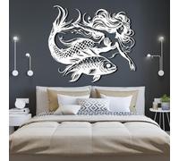 Décoration Murale en métal sirène océan, Poisson Mural Nautique, œuvre d'art Marine, Sculpture Moderne pour Salon, Chambre, Couloir et escaliers, Cadeau Nature pour la Maison (Blanc, 60 x 53 cm,