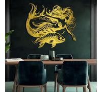 Décoration Murale en métal sirène océan, Poisson Mural Nautique, œuvre d'art Marine, Sculpture Moderne pour Salon, Chambre, Couloir et escaliers, Cadeau Nature pour la Maison (doré, 120 x 106 cm