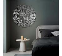 Décoration Murale en métal Style aztèque Maya - Calendrier décoratif pour Salon, décoration d'intérieur Mexicaine (Argent, 70 x 70 cm)