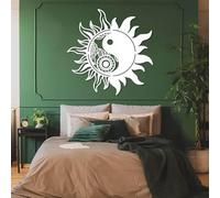 Décoration Murale en métal, Style Minimaliste Moderne, Motif Soleil et Yin Yang, Inspiration bohème céleste, Mandala à Suspendre, décoration pour Salon (Blanc, 100 x 100 cm)