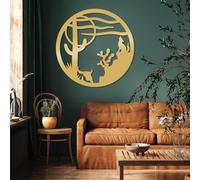 Décoration Murale en métal Style Minimaliste Moderne, représentant Un Coyote dans Un Paysage désertique du Sud-Ouest américain avec Un Loup, idéale pour Patio et Jardin (80 x 80 cm