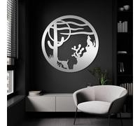 Décoration Murale en métal Style Minimaliste Moderne, représentant Un Coyote dans Un Paysage désertique du Sud-Ouest américain avec Un Loup, idéale pour Patio et Jardin (60 x 60 cm