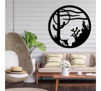 Décoration Murale en métal Style Minimaliste Moderne, représentant Un Coyote dans Un Paysage désertique du Sud-Ouest américain avec Un Loup, idéale pour Patio et Jardin (80 x 80 cm