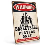 Décoration murale en métal sur le thème du basketball pour chambre de garçon - Décoration sportive, cadeau pour garçons de 8 à 12 ans, plaque vintage en métal « Basketball Players Only » (20 x 30 cm)