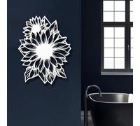 Décoration Murale en métal Tournesol, Silhouette de Tournesol avec Cadre géométrique, décoration Murale Florale Blanche pour Salon, Chambre, entrée, Maison de Campagne (Blanc, 80 x 62