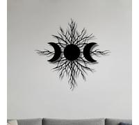 Décoration Murale en Métal Triple Lune, Motif Arbre, Soleil et Branches, Phases de La Lune, 40 X 38 cm, Décoration Murale Gothique Bohème, Artisanat Fait Main pour Wicca et Amoureux de La Nature