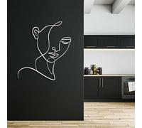 Décoration Murale en métal : Visage de Femme, Art linéaire, Style bohème, à Suspendre (Blanc, 90 x 81 cm)