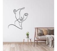 Décoration Murale en métal : Visage de Femme, Art linéaire, Style bohème, à Suspendre (Noir, 90 x 81 cm)