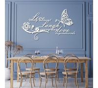 Décoration Murale en métal « Vivre, Rire, Aimer », Citation inspirante pour Le Salon, la Chambre, la Salle de Bain ou la Cuisine (Blanc, 47 cm de larg