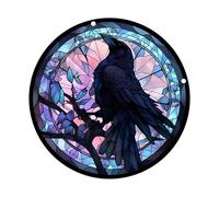 Décoration Murale en Panneau de Verre avec Corbeaux colorés - Attrape-Soleil d ' Halloween pour fenêtre, décoration de Cour et Ornements à Suspendre dans Le Jardin Ornements en Forme de Corbeau en