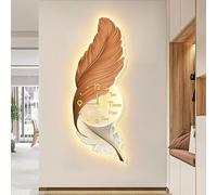 Décoration Murale en Plumes Grand Format avec Lumières LED,DéCoration Murale 3D,Art Mural 3D Et Horloge Moderne - Décor D'Intérieur pour Salon,Bureau Et Chambre(G,90 * 30cm)