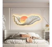 Décoration Murale en Plumes Grand Format avec Lumières LED,DéCoration Murale 3D,Art Mural 3D Et Horloge Moderne - Décor D'Intérieur pour Salon,Bureau Et Chambre(B,90 * 30cm)