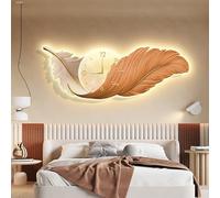 Décoration Murale en Plumes Grand Format avec Lumières LED,DéCoration Murale 3D,Art Mural 3D Et Horloge Moderne - Décor D'Intérieur pour Salon,Bureau Et Chambre(A,90 * 30cm)