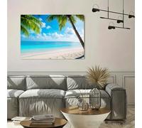 Décoration murale en toile : Affiche représentant une plage tropicale avec vue sur l'océan au coucher du soleil, un paysage estival et naturel idéal pour décorer votre salon (40 x 70 cm / sans cadre)