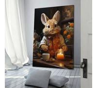 Décoration murale en toile représentant un lapin mignon à l'heure du thé, pour salon, chambre à coucher, cuisine, cadeau d'anniversaire pour femme, 30 x 45 cm