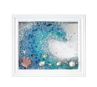 Décoration murale en verre de mer faite à la main | Œuvre d'art de l'amitié sur la mer, cadre blanc, décoration de salle de bain à suspendre pour amis