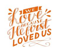 Décoration murale en vinyle calligraphie avec un verset biblique que nous aimons parce qu'il 54.6x59.4cm Modification et ajout d'informations possibles Orange