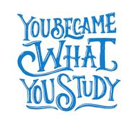Décoration murale en vinyle Citation inspirante sur le lettrage à la main et la typographie : « Tu deviens ce que tu étudies. » 54.6x56.9cm Amovible sans laisser de colle Bleu