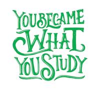 Décoration murale en vinyle Citation inspirante sur le lettrage à la main et la typographie : « Tu deviens ce que tu étudies. » 54.6x56.9cm Stickers pour vitres Vert
