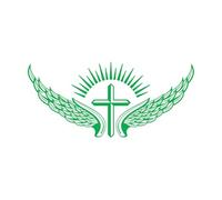 Décoration murale en vinyle étiquette vintage emblème de croix ailée, symbole sacré 48x105.8cm Personnalisation Vert