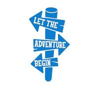 Décoration murale en vinyle Que l'aventure commence ! Signpost Travel 54x98.7cm Étanche Bleu