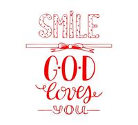Décoration murale en vinyle Un sourire calligraphié à la main, Dieu t'aime 49.2x59.3cm Auto-adhésif Rouge