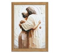 Décoration murale encadrée 3D texturée Jésus embrassant une femme, image sûre dans ses bras, décoration murale en grès dessinée à la main, art mural chrétien pour salon et salle de prière, 40,6 x 61