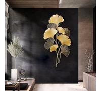 Décoration murale Feuilles de Ginkgo en métal Décoration Image en métal Image murale Objet Feuille Tatouage métallique Fer Cadeau Fer forgé Feuille de Ginkgo Salon Arrière-plan Art Hameçon Doré 55 x