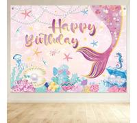 Décoration Murale Fond Marin Sirène, 150x100cm Polyester Décoration Anniversaire Rêveuse pour Filles Fête de Naissance et Thème Princesse